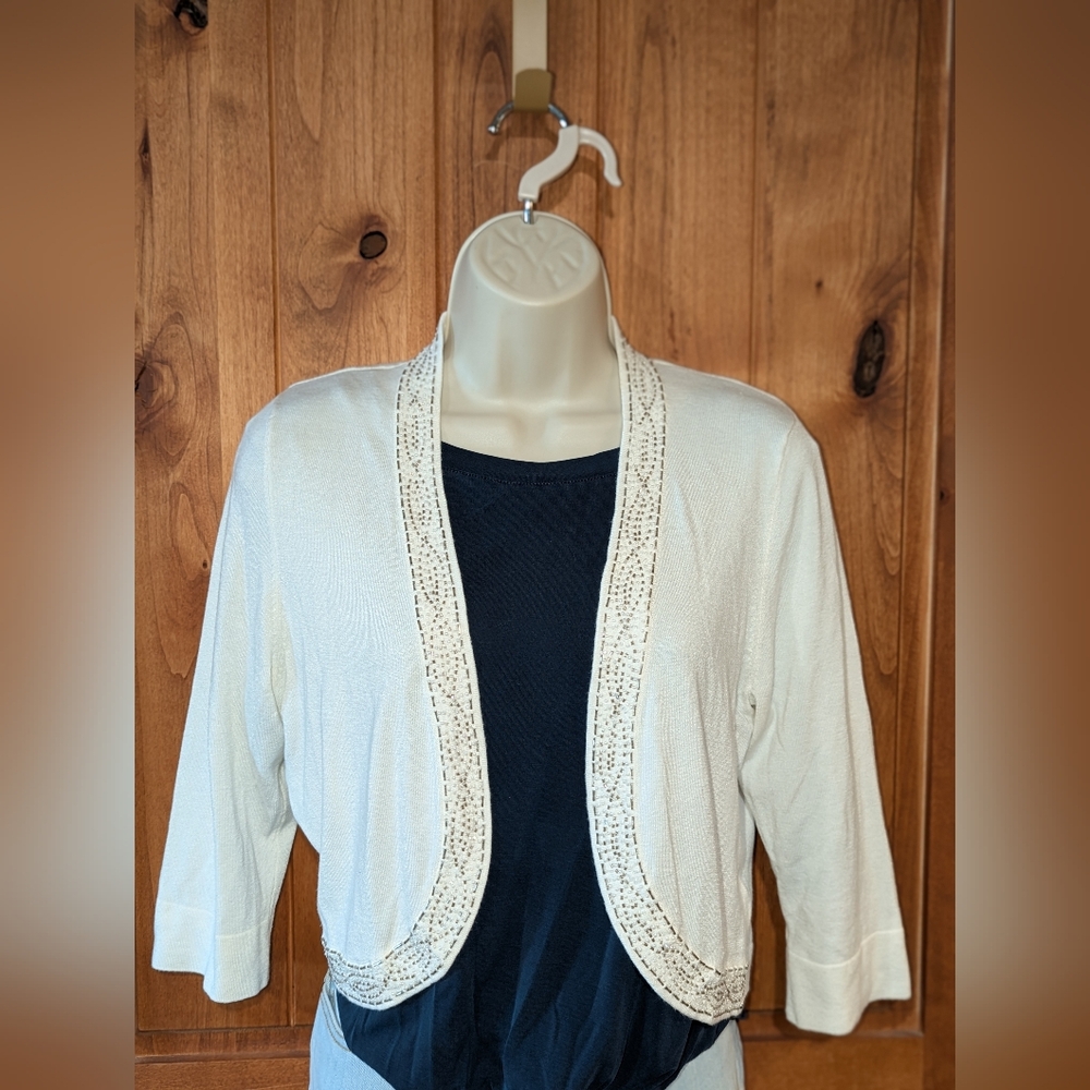 Jessica‎ Howard Cream Women's Beaded Shrug